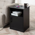 Olive Moss - Modern Wide Top Open Shelf Cabinet Nightstand with Charging Station