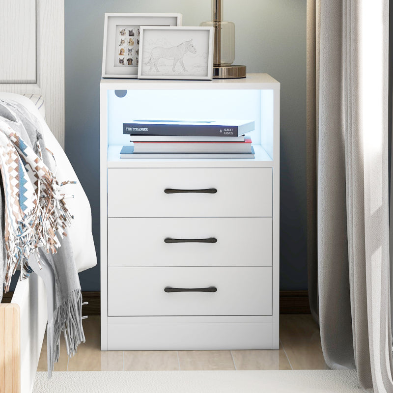 Stone Echo Kettle - White Modern 3 Drawer Nightstand with Charging Station
