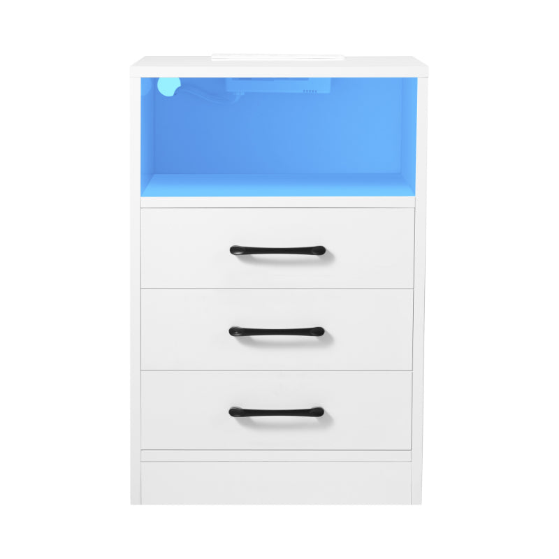 Stone Echo Kettle - White Modern 3 Drawer Nightstand with Charging Station