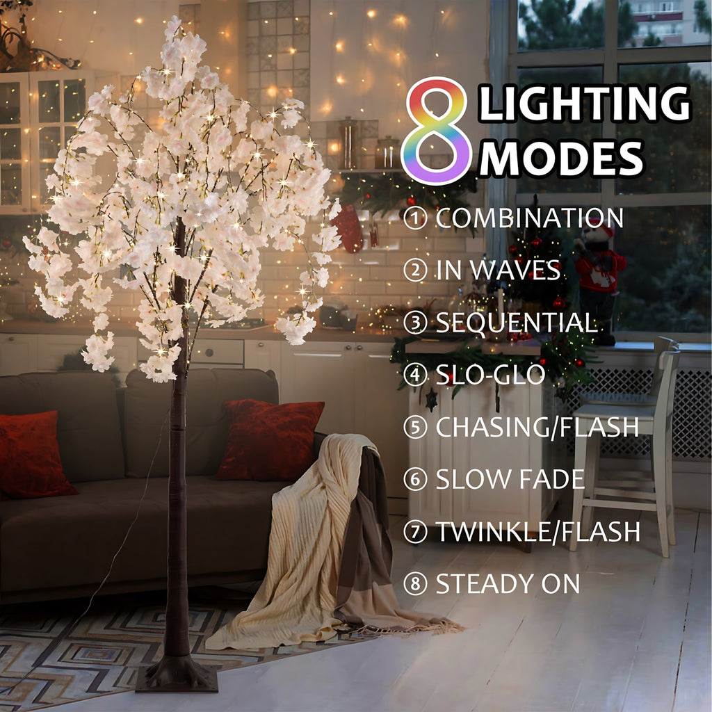 Gideon - 5.9ft Artificial Cherry Tree With Lights