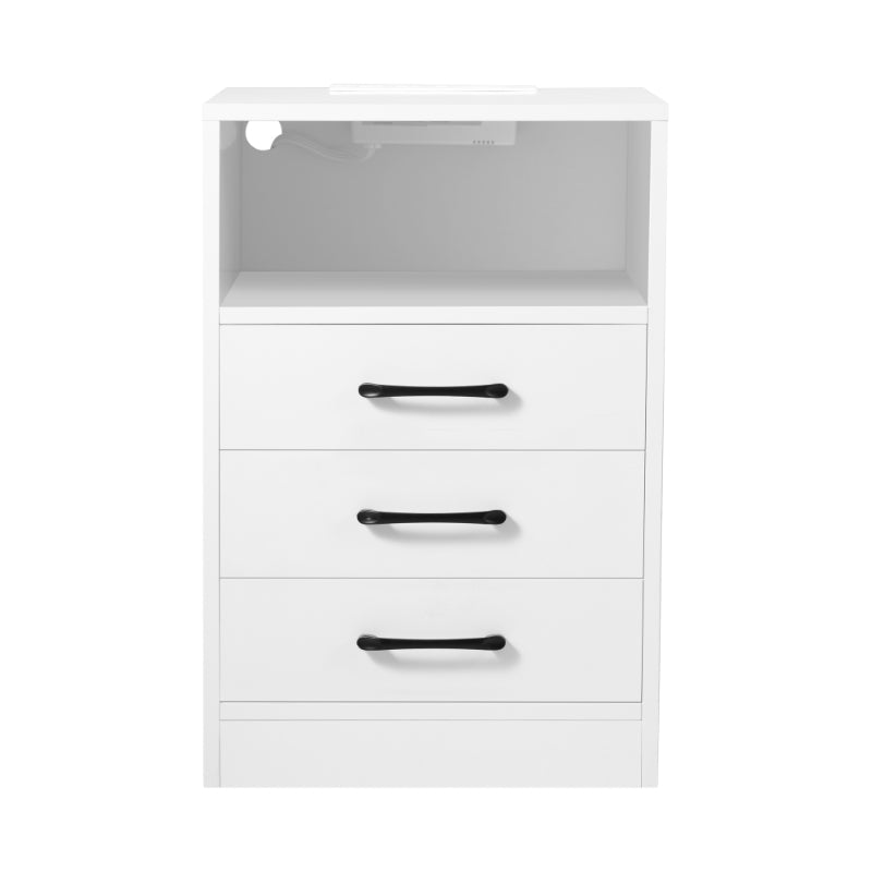 Stone Echo Kettle - White Modern 3 Drawer Nightstand with Charging Station