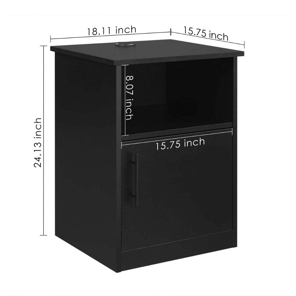 Olive Moss - Modern Wide Top Open Shelf Cabinet Nightstand with Charging Station