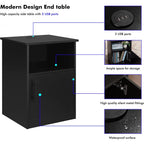 Olive Moss - Modern Wide Top Open Shelf Cabinet Nightstand with Charging Station