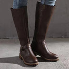 Adaline PU Leather Knee High Boots – Buckle Detail Chunky Heel Winter Footwear