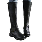 Adaline PU Leather Knee High Boots – Buckle Detail Chunky Heel Winter Footwear