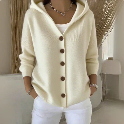 Adelina Knit Blend Hooded Cardigan – Button-Front Relaxed Everyday Knitwear