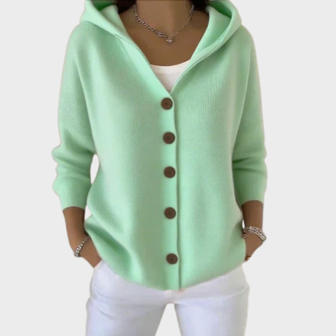 Adelina Knit Blend Hooded Cardigan – Button-Front Relaxed Everyday Knitwear