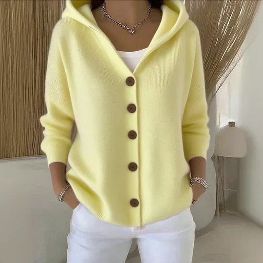 Adelina Knit Blend Hooded Cardigan – Button-Front Relaxed Everyday Knitwear