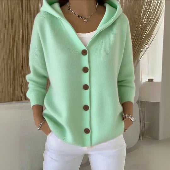 Adelina Knit Blend Hooded Cardigan – Button-Front Relaxed Everyday Knitwear