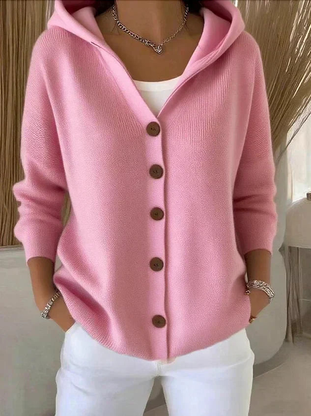 Adelina Knit Blend Hooded Cardigan – Button-Front Relaxed Everyday Knitwear