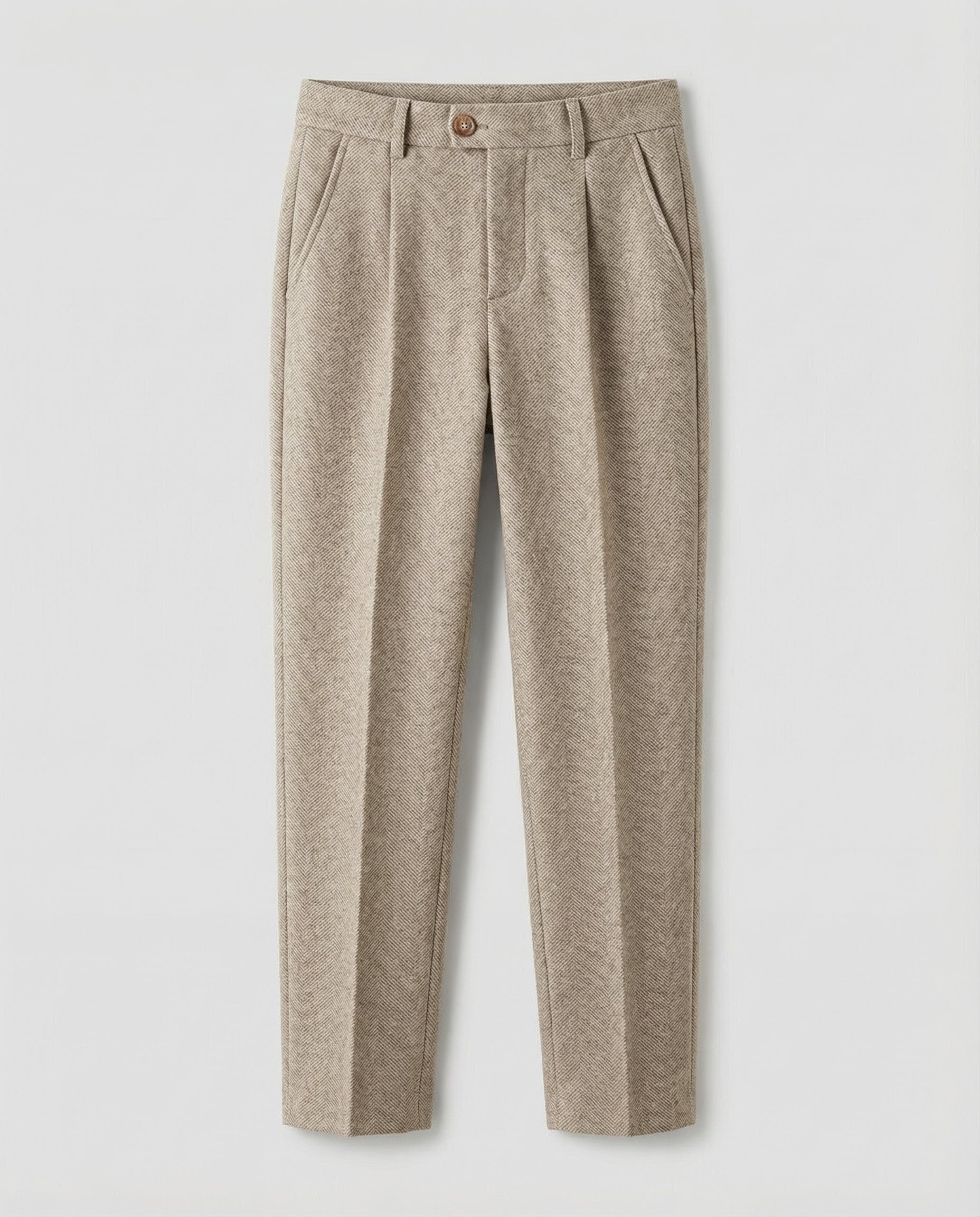 Adelina Wool Herringbone Trousers – High-Waist Pleated Cuffed-Hem Pants