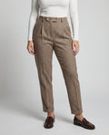 Adelina Wool Herringbone Trousers – High-Waist Pleated Cuffed-Hem Pants