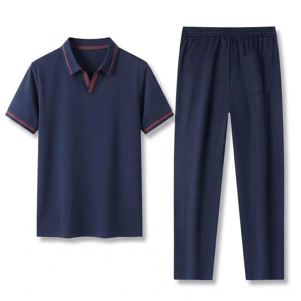 Alberto Tipped Pique Polo Set – Relaxed Breathable Smart-Casual Ensemble