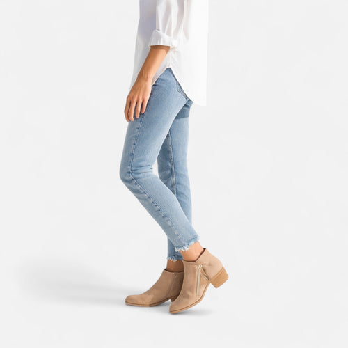 Anouk Suede Ankle Boots – Stacked Heel Side Zip Footwear