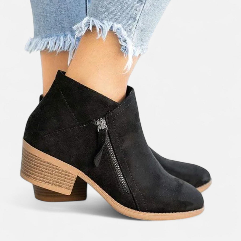 Anouk Suede Ankle Boots – Stacked Heel Side Zip Footwear
