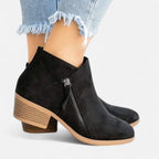 Anouk Suede Ankle Boots – Stacked Heel Side Zip Footwear