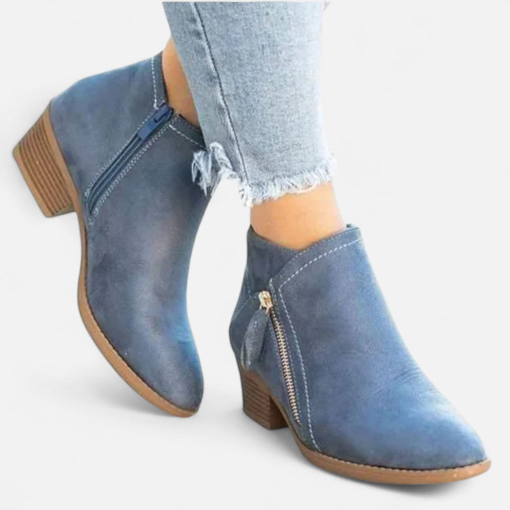 Anouk Suede Ankle Boots – Stacked Heel Side Zip Footwear