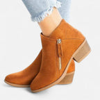 Anouk Suede Ankle Boots – Stacked Heel Side Zip Footwear