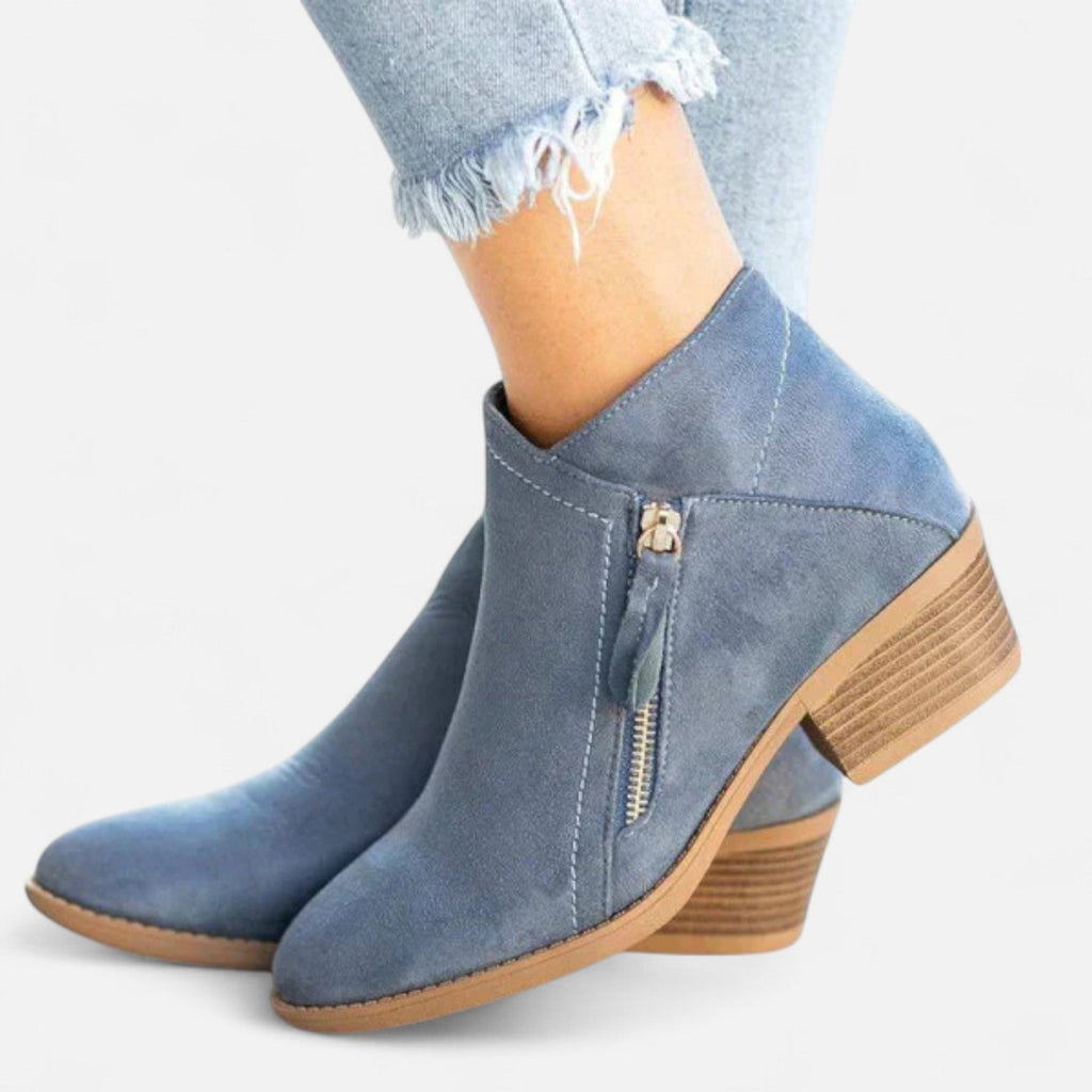Anouk Suede Ankle Boots – Stacked Heel Side Zip Footwear