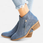 Anouk Suede Ankle Boots – Stacked Heel Side Zip Footwear