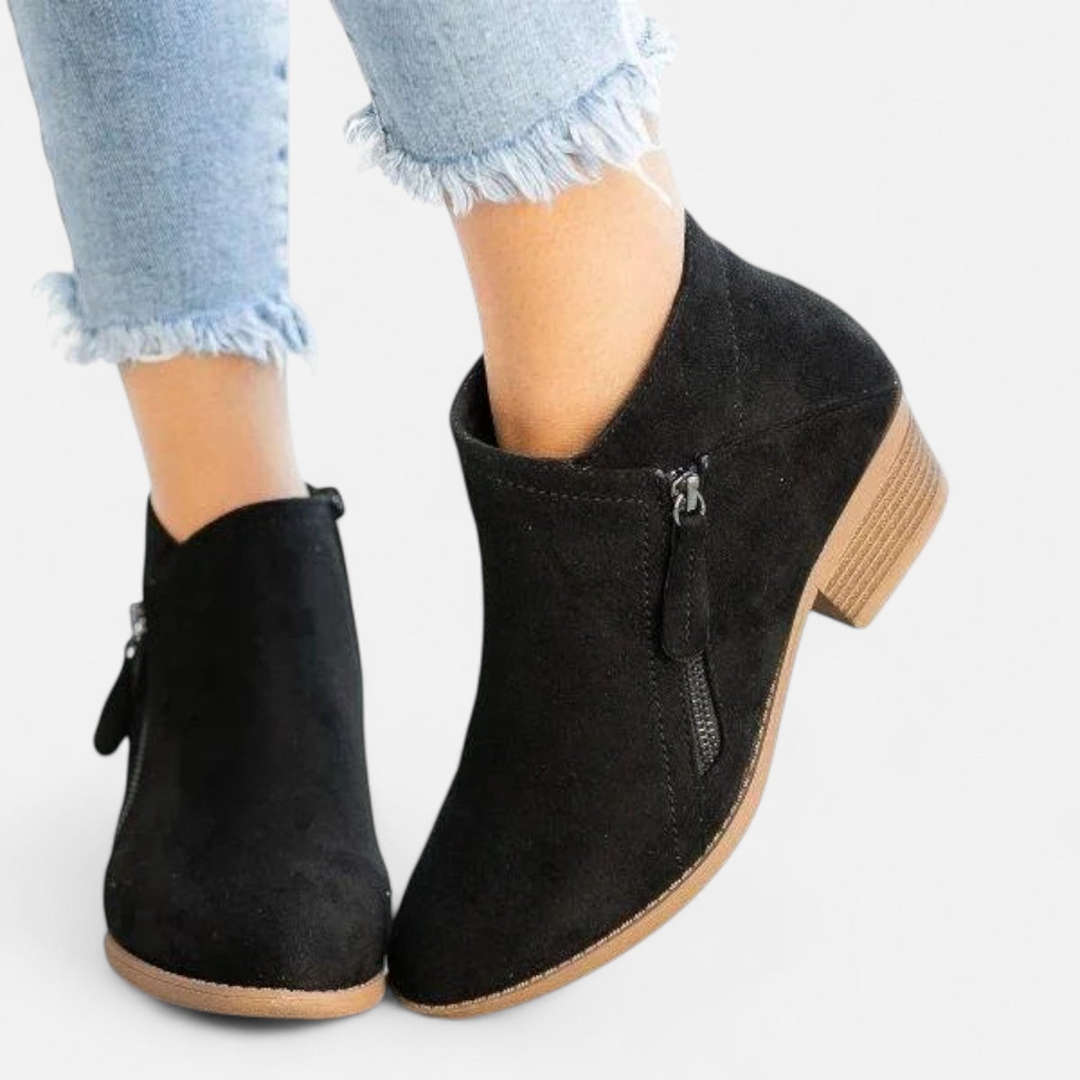 Anouk Suede Ankle Boots – Stacked Heel Side Zip Footwear