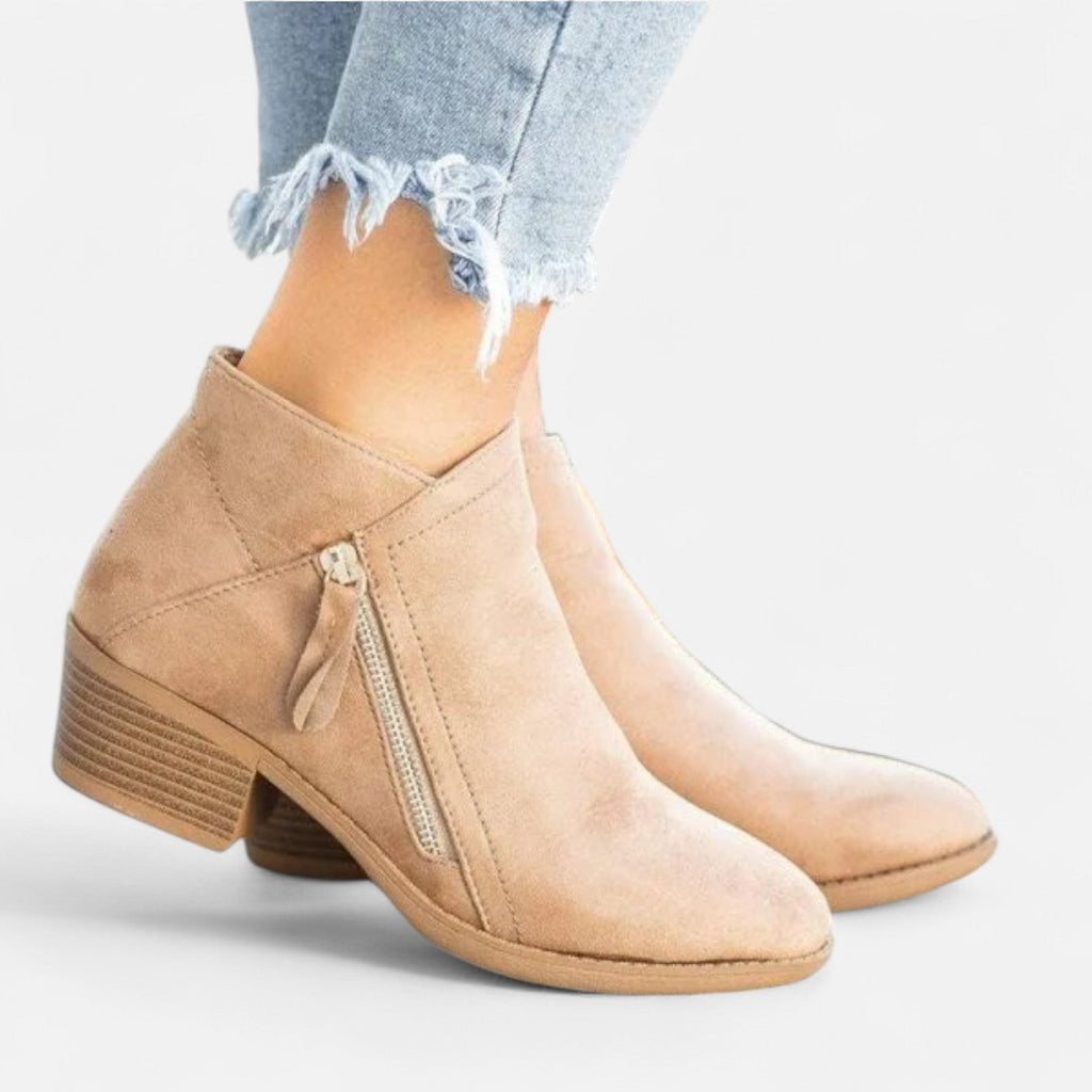 Anouk Suede Ankle Boots – Stacked Heel Side Zip Footwear