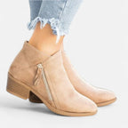 Anouk Suede Ankle Boots – Stacked Heel Side Zip Footwear