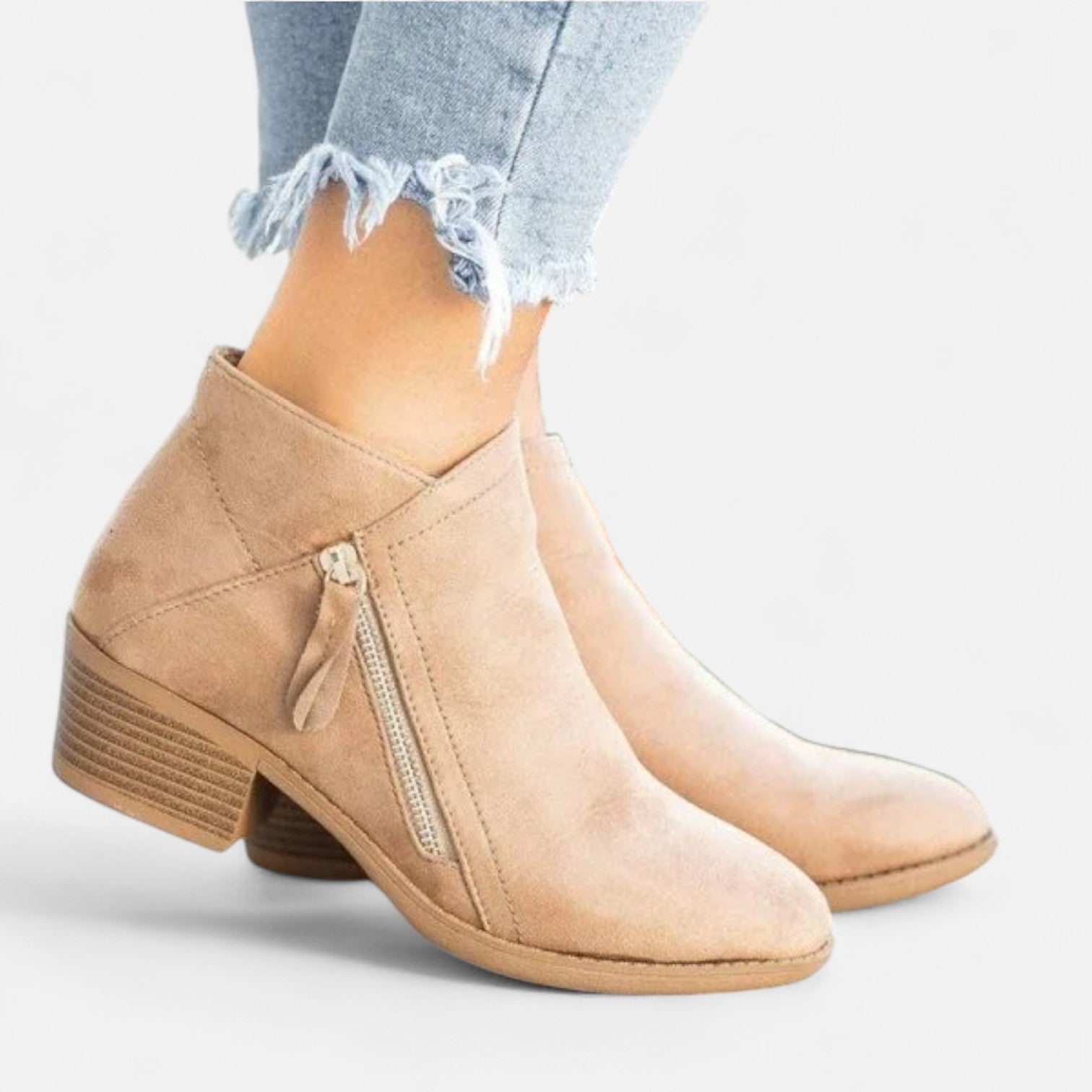 Anouk Suede Ankle Boots – Stacked Heel Side Zip Footwear