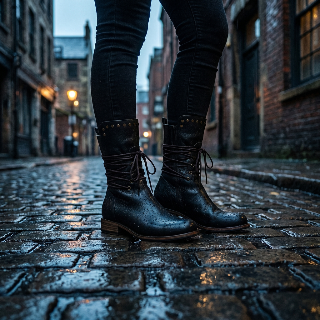 Beatrix Leather Lace-Up Boots – Studded Mid-Calf Block Heel Footwear
