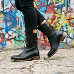 Beatrix Leather Lace-Up Boots – Studded Mid-Calf Block Heel Footwear