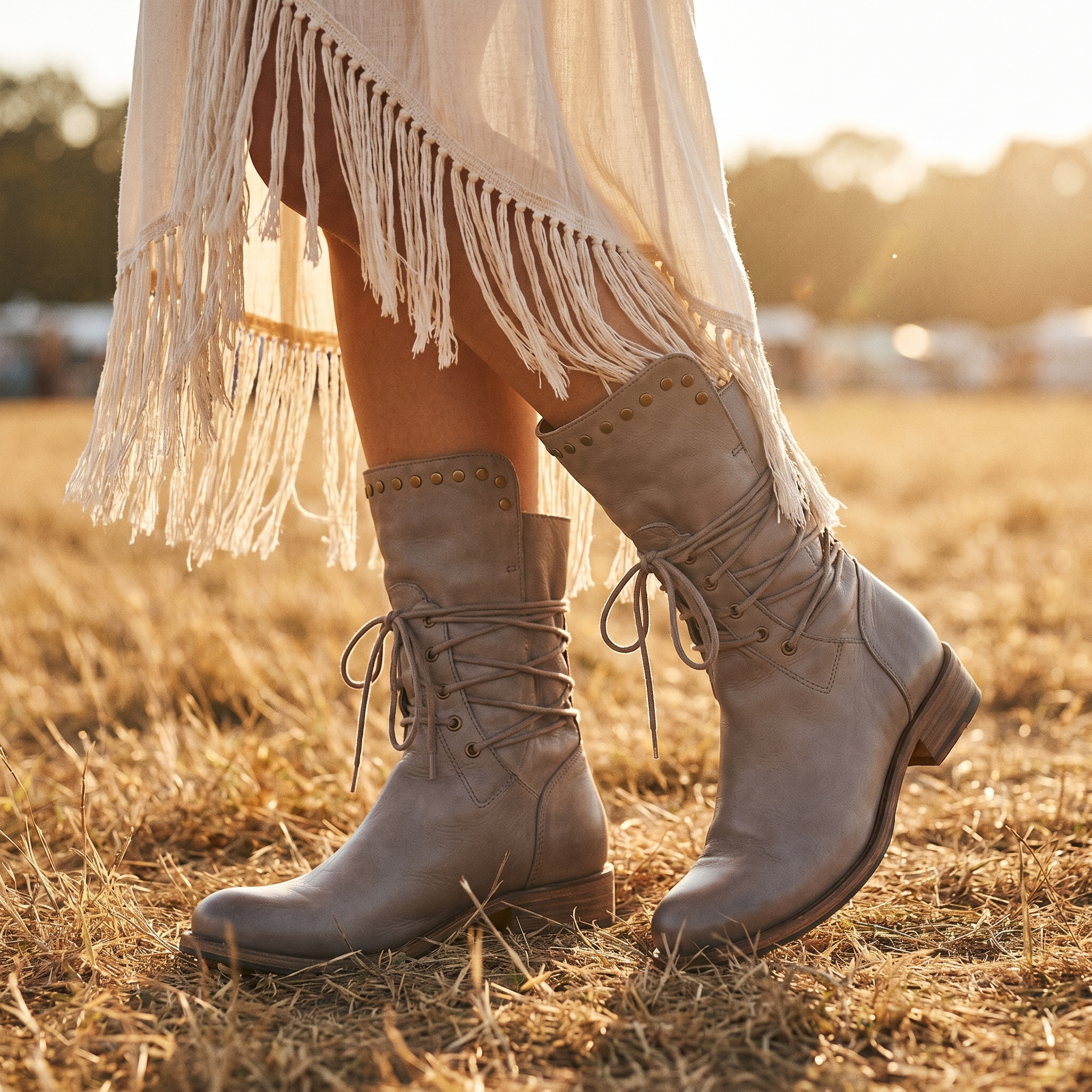 Beatrix Leather Lace-Up Boots – Studded Mid-Calf Block Heel Footwear