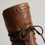 Beatrix Leather Lace-Up Boots – Studded Mid-Calf Block Heel Footwear