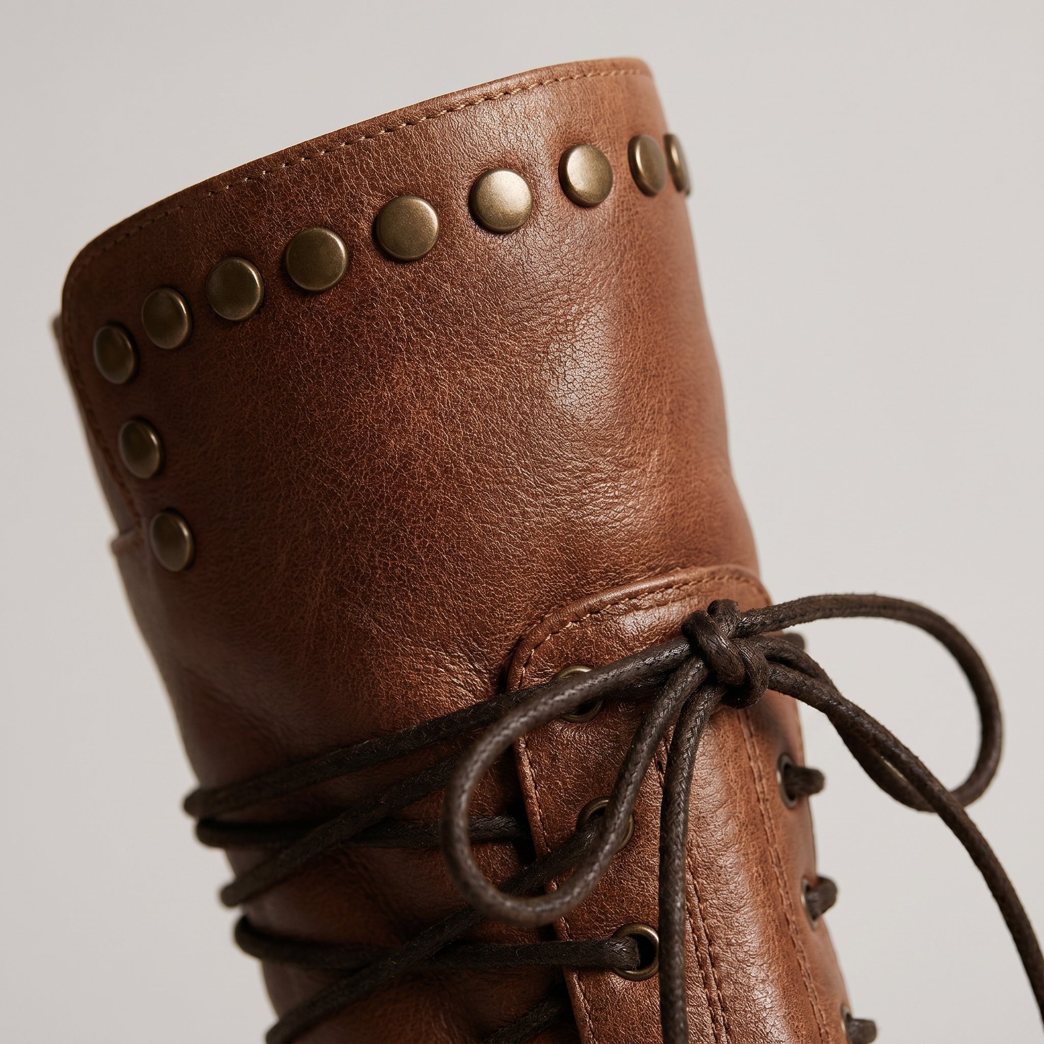 Beatrix Leather Lace-Up Boots – Studded Mid-Calf Block Heel Footwear