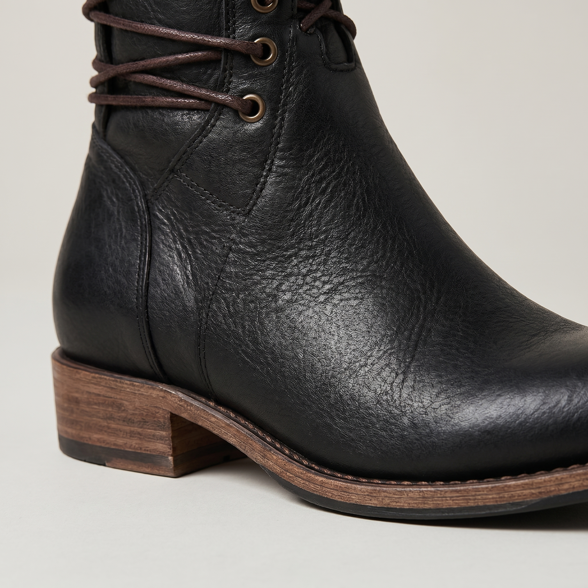 Beatrix Leather Lace-Up Boots – Studded Mid-Calf Block Heel Footwear
