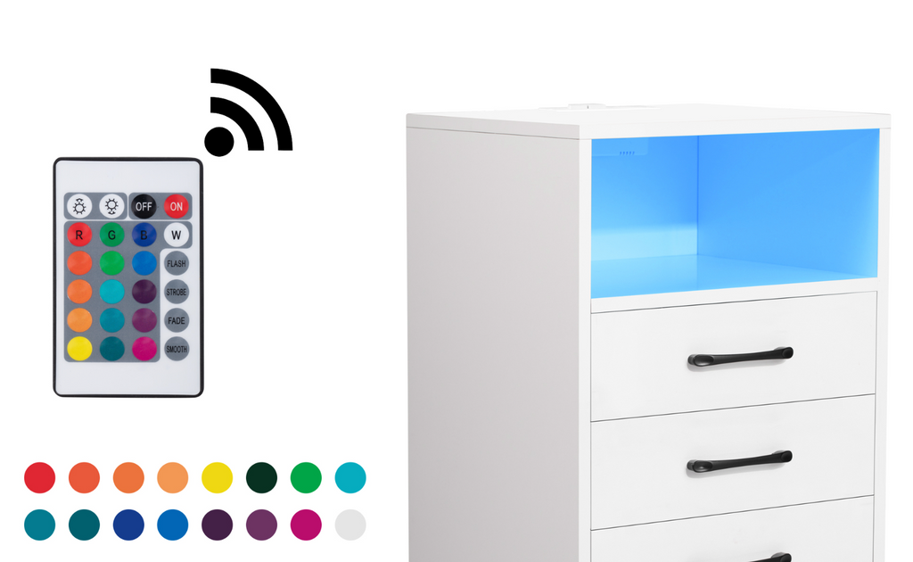 Stone Echo Kettle - White Modern 3 Drawer Nightstand with Charging Station