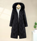 Chevron-Quilted Longline Puffer Coat – Plush-Trim Hood & Drawstring Waist | Greta