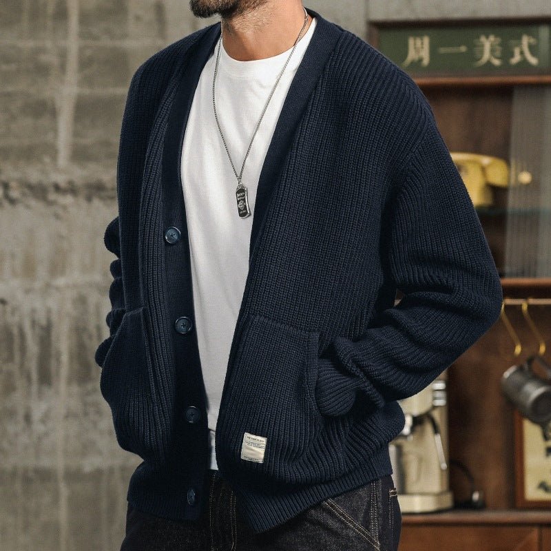 Ciro Chunky Cotton Knit Cardigan – V-Neck Oversized Pocket Winter Knitwear