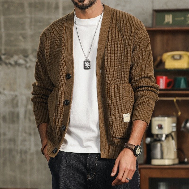Ciro Chunky Cotton Knit Cardigan – V-Neck Oversized Pocket Winter Knitwear