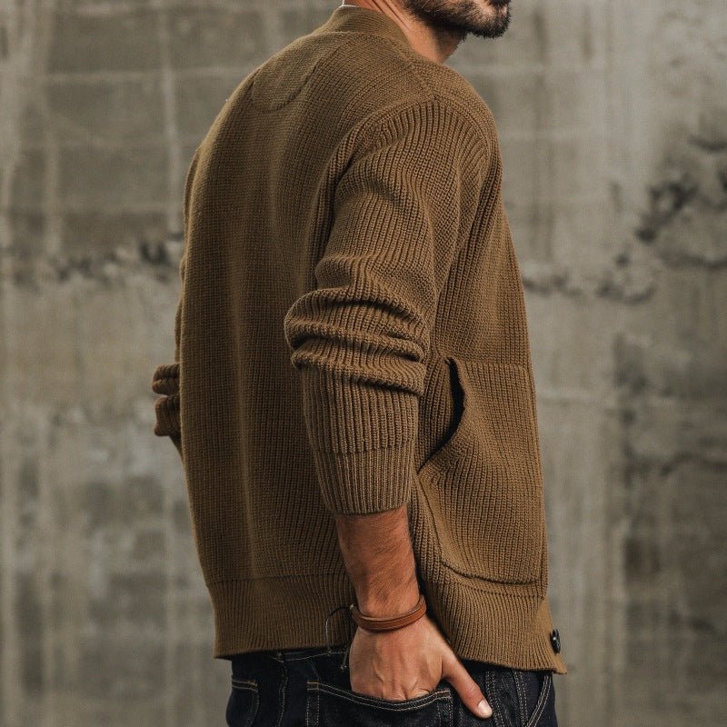 Ciro Chunky Cotton Knit Cardigan – V-Neck Oversized Pocket Winter Knitwear