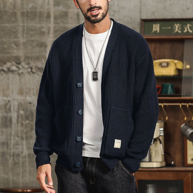 Ciro Chunky Cotton Knit Cardigan – V-Neck Oversized Pocket Winter Knitwear