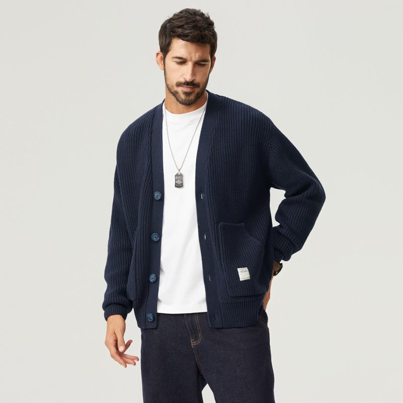Ciro Chunky Cotton Knit Cardigan – V-Neck Oversized Pocket Winter Knitwear