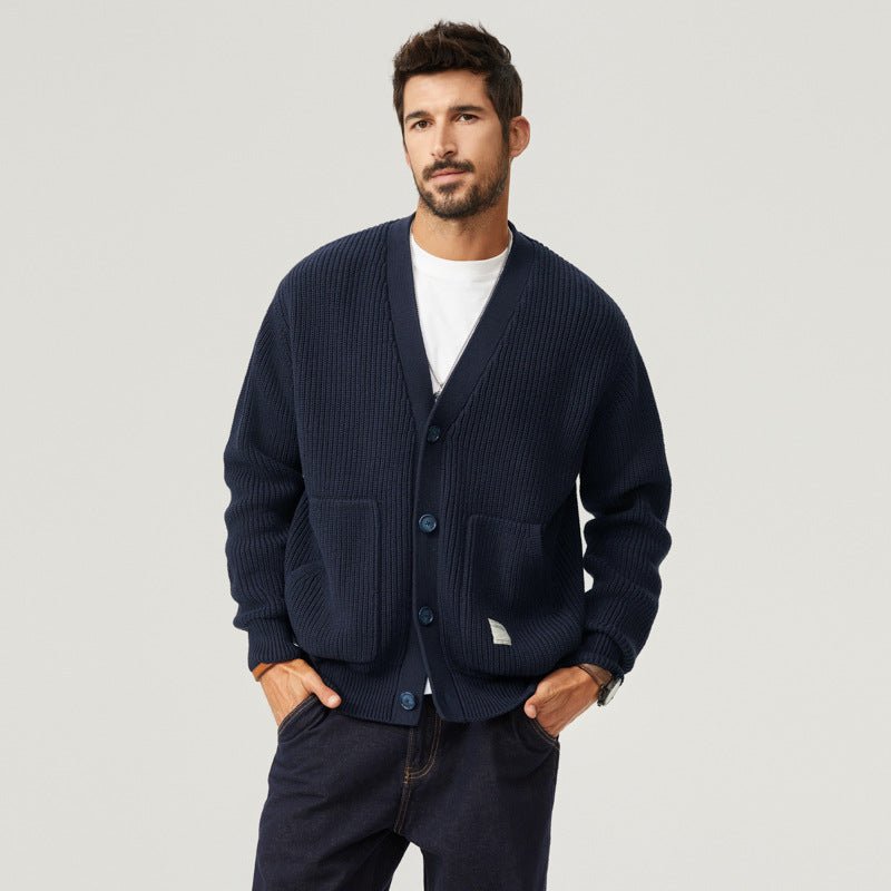 Ciro Chunky Cotton Knit Cardigan – V-Neck Oversized Pocket Winter Knitwear