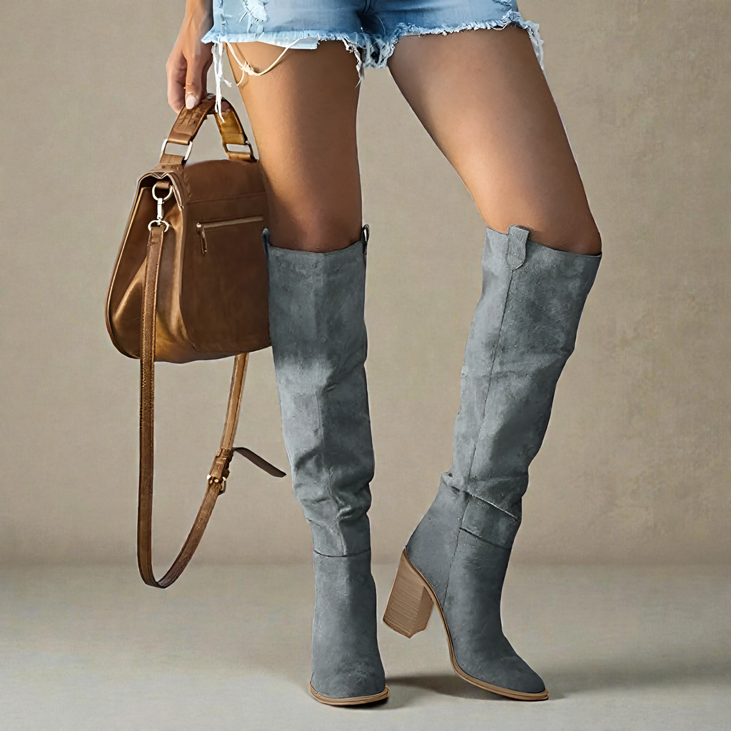Corrine Suede Knee-High Boots – Pull-On Block Heel Slouch Footwear
