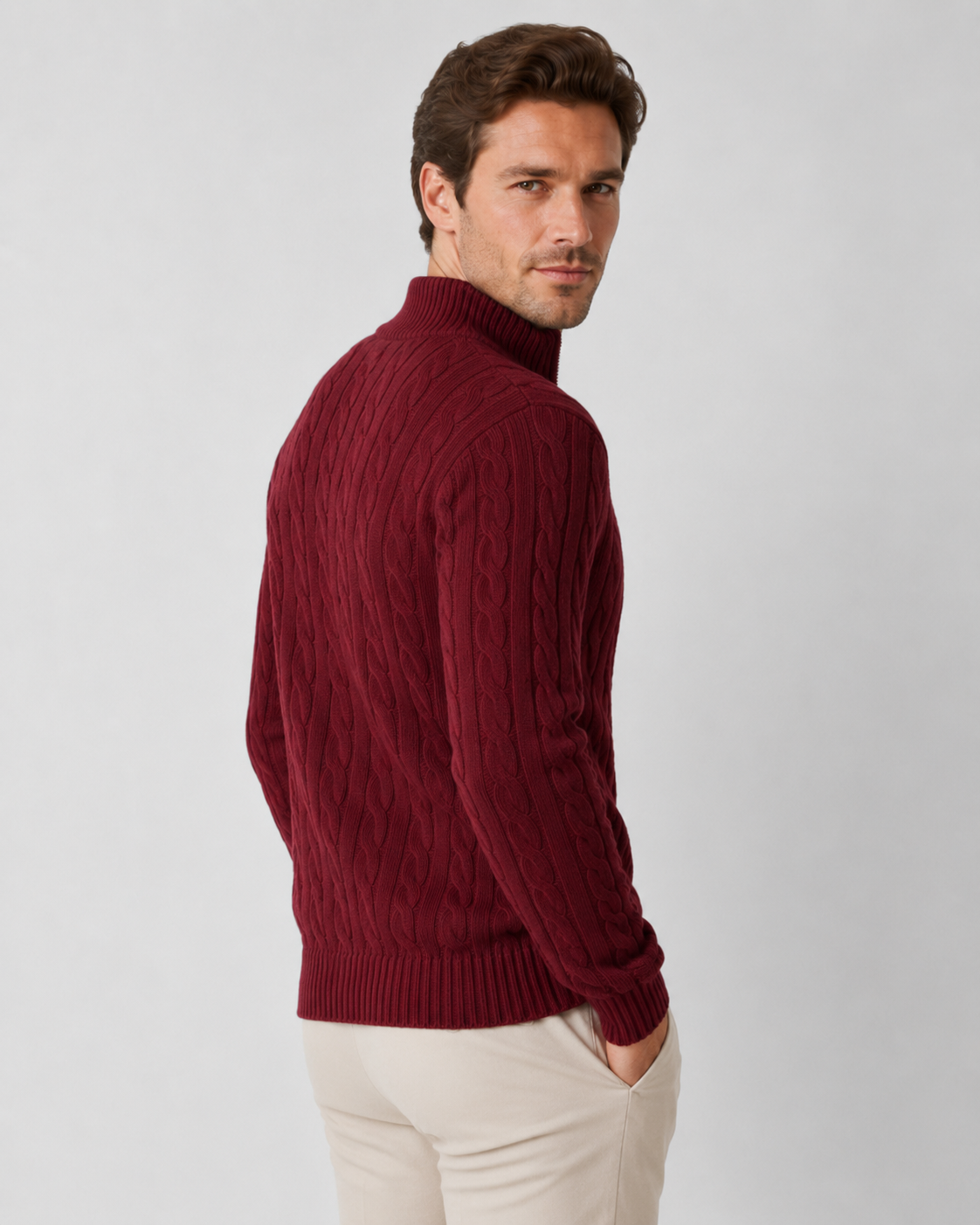 Cyrus Cable Knit Quarter-Zip Sweater – Mock Neck Ribbed Trim Pullover