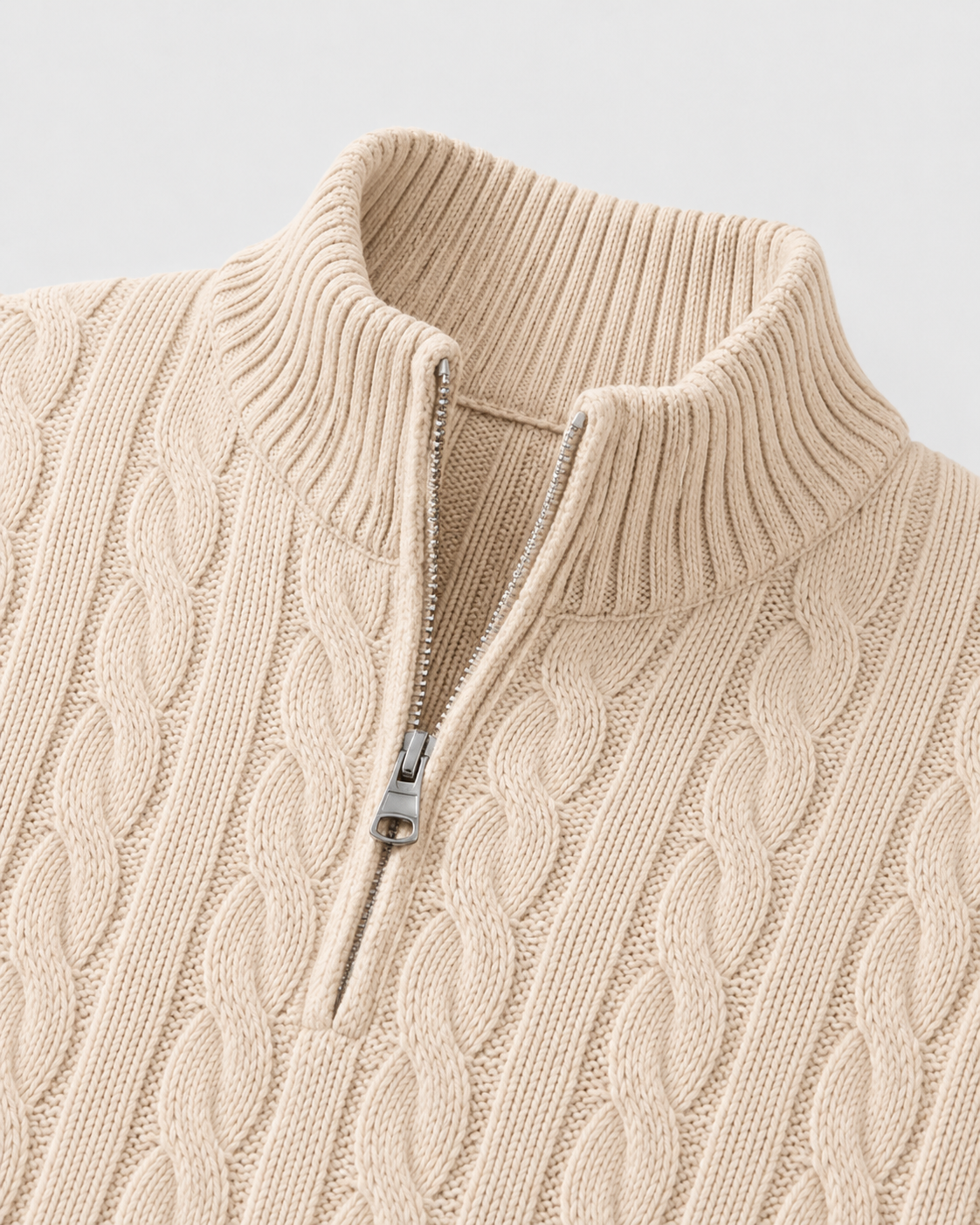 Cyrus Cable Knit Quarter-Zip Sweater – Mock Neck Ribbed Trim Pullover