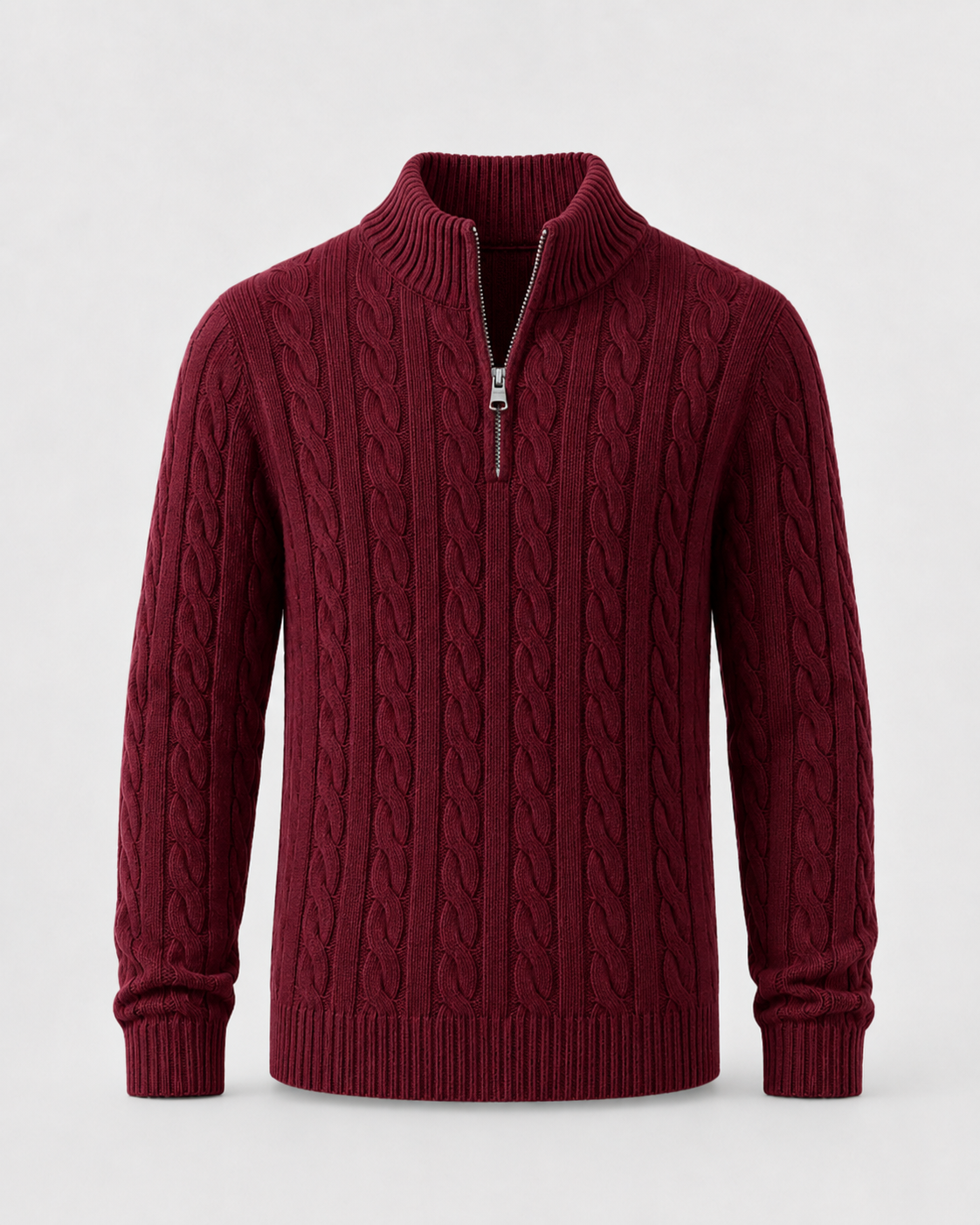 Cyrus Cable Knit Quarter-Zip Sweater – Mock Neck Ribbed Trim Pullover