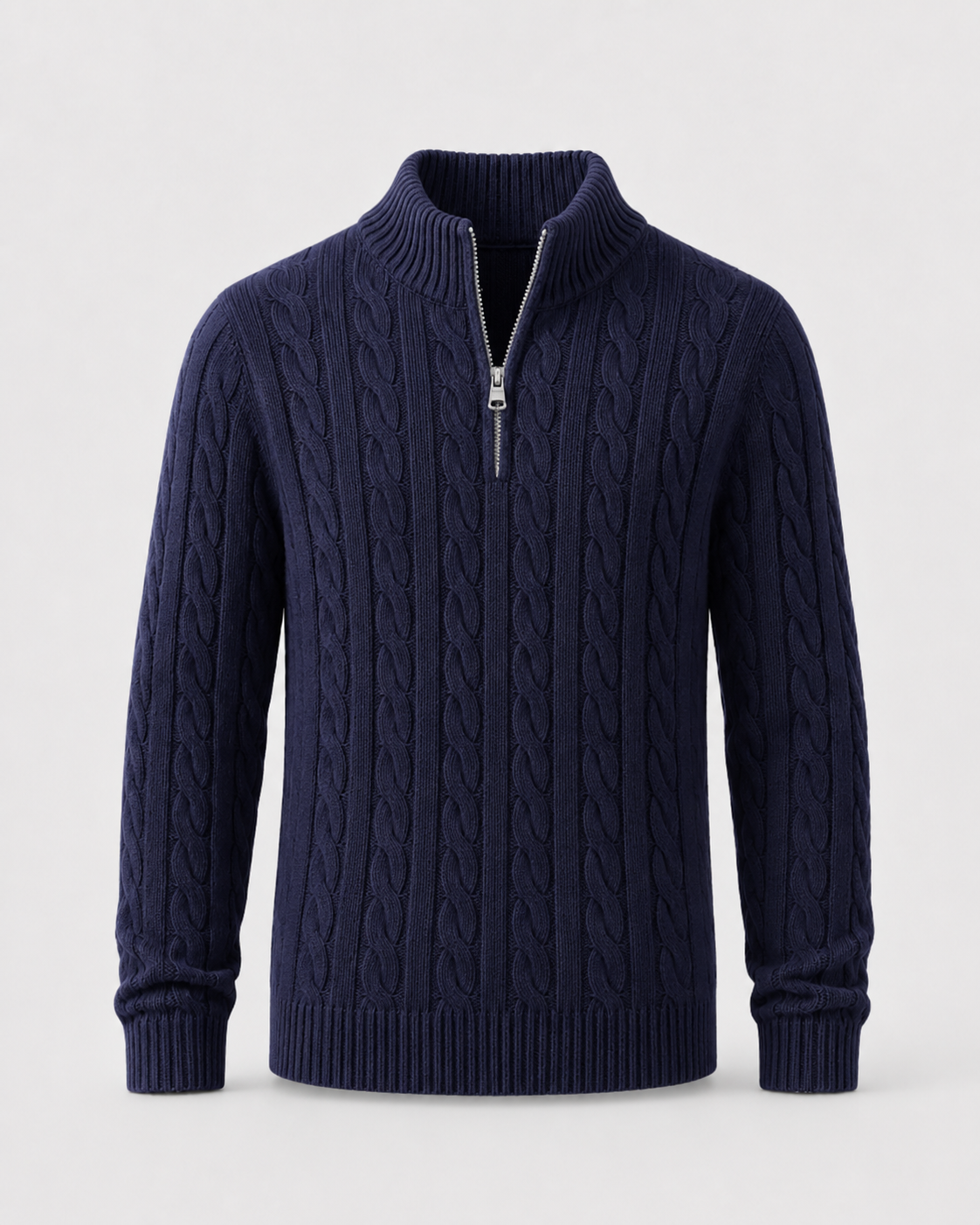 Cyrus Cable Knit Quarter-Zip Sweater – Mock Neck Ribbed Trim Pullover
