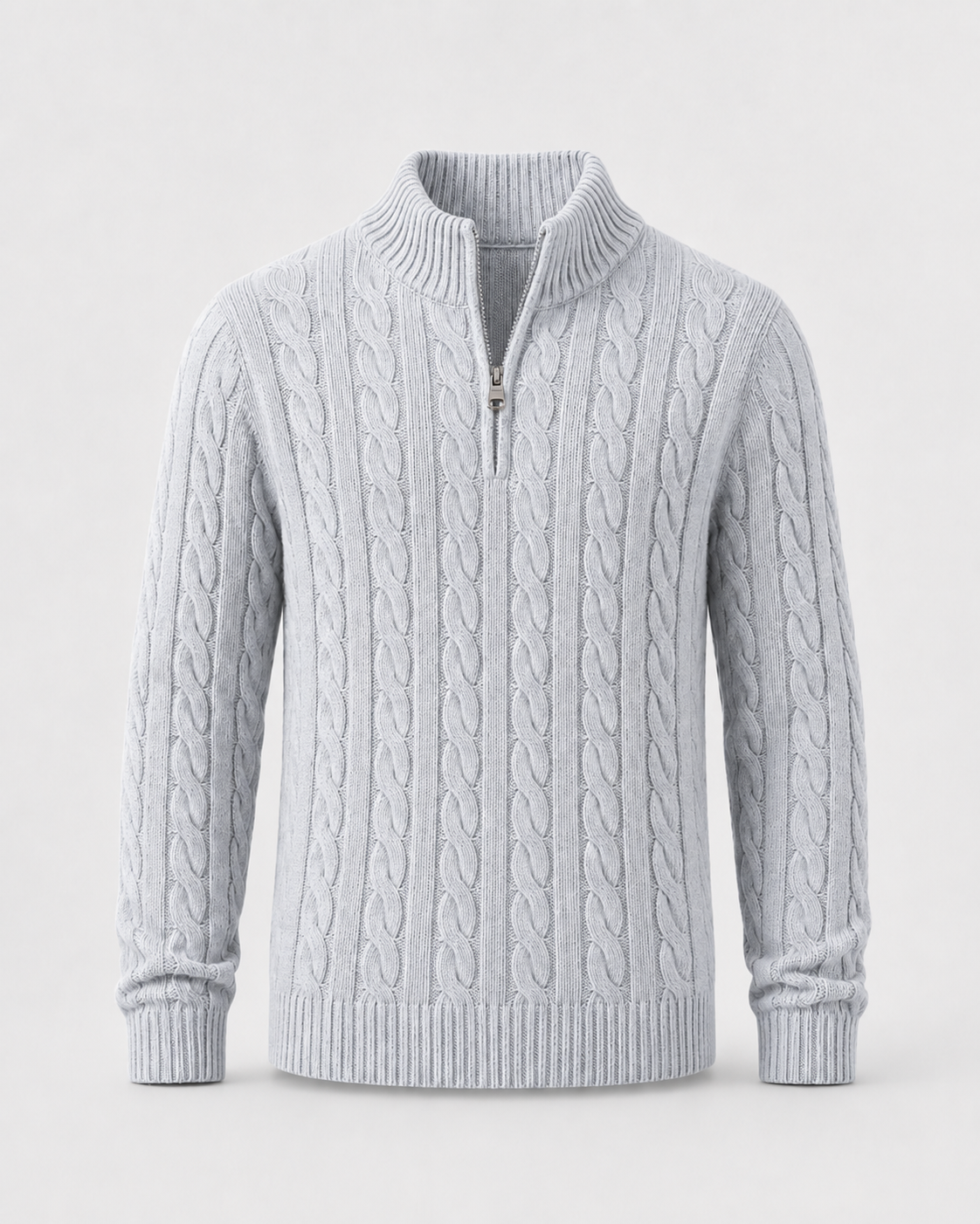 Cyrus Cable Knit Quarter-Zip Sweater – Mock Neck Ribbed Trim Pullover