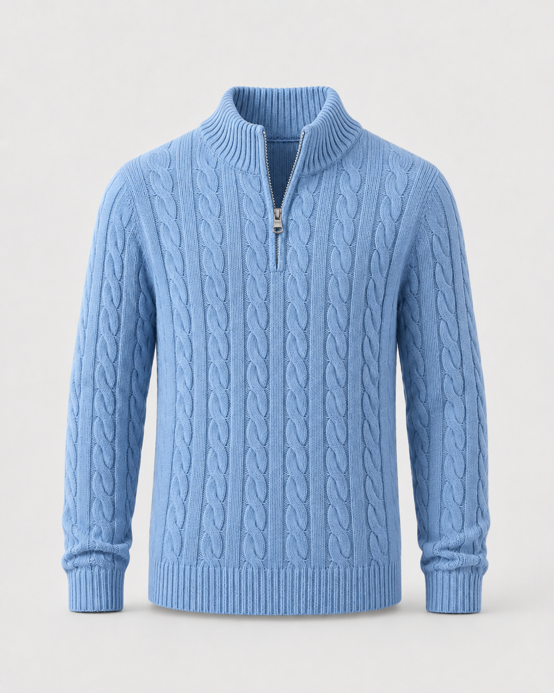 Cyrus Cable Knit Quarter-Zip Sweater – Mock Neck Ribbed Trim Pullover