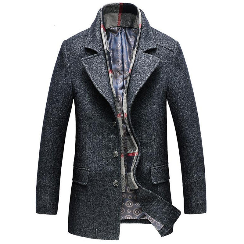 Cyrus Wool Blend Topcoat – Notch-Lapel Single-Breasted Detachable-Scarf Outerwear